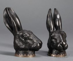 Pair of Wedgwood and Bentley Black Basalt Hare Head Stirrup Cups